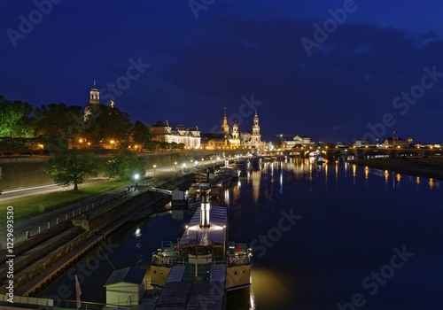 Wallpaper Mural View at night on Elbe and Old Town, Dresden, Saxony, Germany, Europe Torontodigital.ca