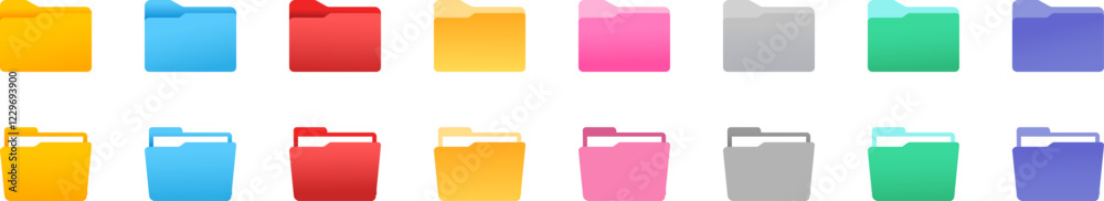 Folder set icons. Flat style. Folder colored set icons. Vector illustration. Folder set icons. Flat style. Folder colored set icons. Vector illustration.