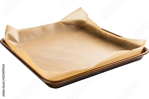 non-stick baking sheet with parchment paper isolated on transparent white background