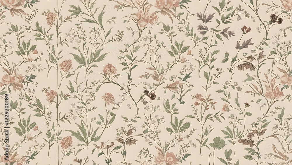 custom made wallpaper toronto digitalVintage Floral Wallpaper Pattern – Elegant Botanical Design with Delicate Flowers and Vines – Classic Decorative Background, AI Generated