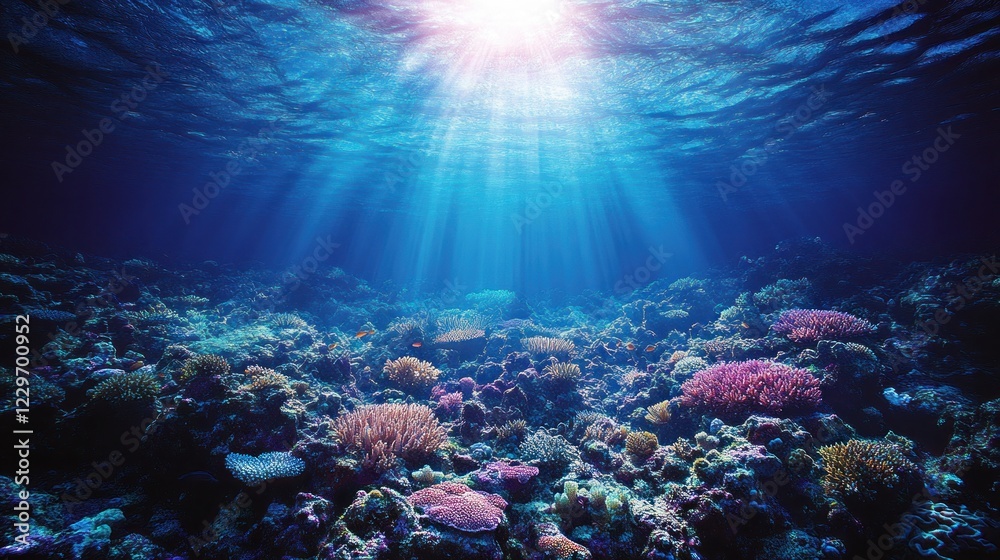 Underwater coral reef scene with sunbeams. Underwater coral reef scene with sunbeams.