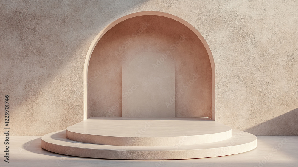 Beige Minimalist Product Display Platform Arch Background Studio Stage Steps Cream Clean Light Scene Beige Minimalist Product Display Platform Arch Background Studio Stage Steps Cream Clean Light Scene