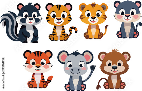 Set of cartoon characters of baby animals Vector Design