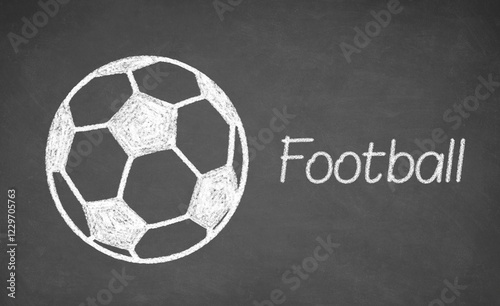Football ball drawn on chalkboard. White chalk and balckboard photo