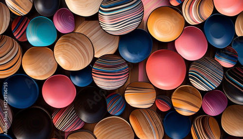 close up of a stack of wooden plates