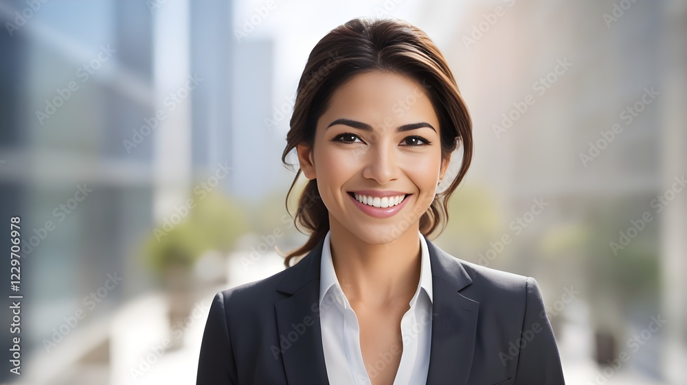 Smiling Hispanic businesswoman in a blurred background. Smiling Hispanic businesswoman in a blurred background.