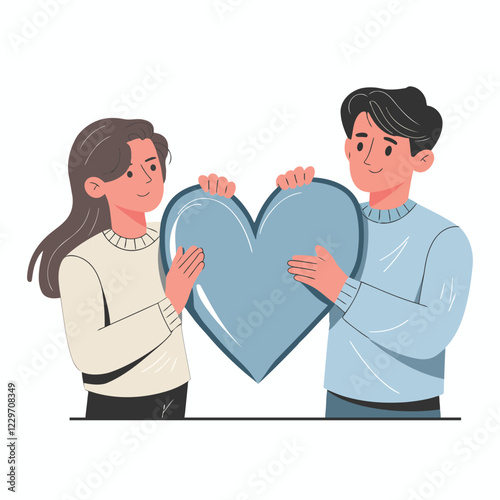 cute cartoon Couple holding a large heart, symbolizing love and togetherness, Couple holding heart