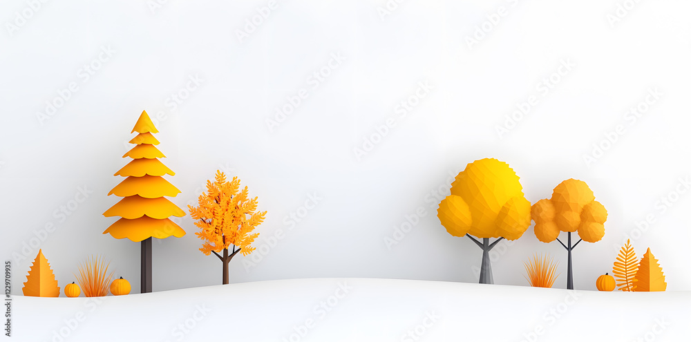 3d autumn fall landscape in paper cut craft style illustration isolated on white background. Beautiful Paper Art Yellow trees 3d autumn fall landscape in paper cut craft style illustration isolated on white background. Beautiful Paper Art Yellow trees