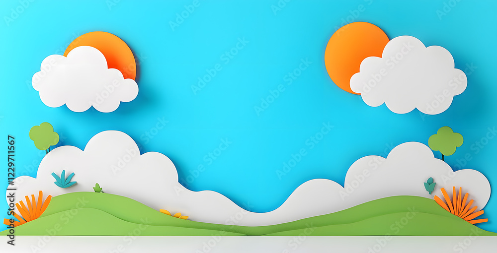 Landscape with mountains and sea waves in paper cut style Landscape with mountains and sea waves in paper cut style