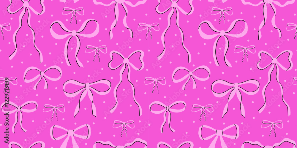 Vector seamless pattern with bows and ribbons. Hand drawn trendy pattern for background, print, scrapbook, fabric, textile design. Vector seamless pattern with bows and ribbons. Hand drawn trendy pattern for background, print, scrapbook, fabric, textile design.