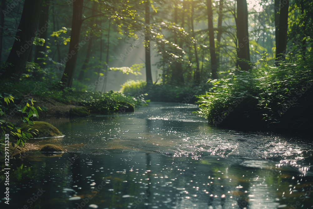 A river flowing through a dense forest. A river flowing through a dense forest.