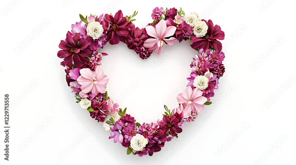 A heart made of flowers is displayed on a white background A heart made of flowers is displayed on a white background