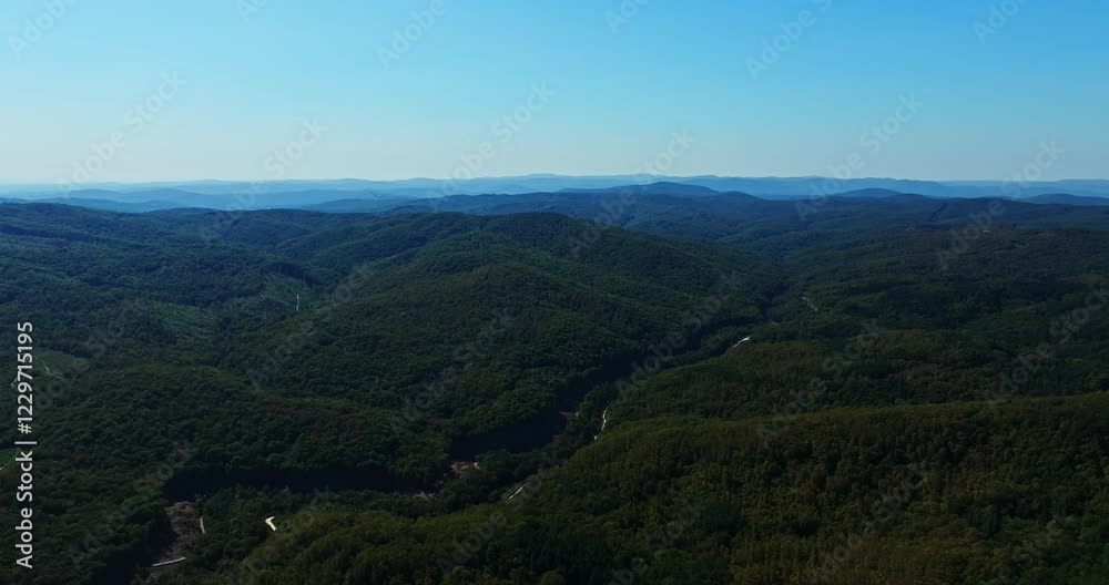 Lonely Curved Road Through Vast Endless Rough Terain Hillside Drone High Altitude View Lonely Curved Road Through Vast Endless Rough Terain Hillside Drone High Altitude View