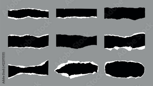 Black & White Textured Vector Ripped Paper Pieces