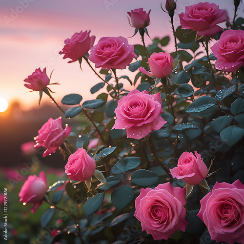 Sunlit Garden Beauty Pink Roses Blooms