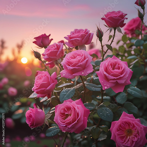 Sunlit Garden Beauty Pink Roses Blooms