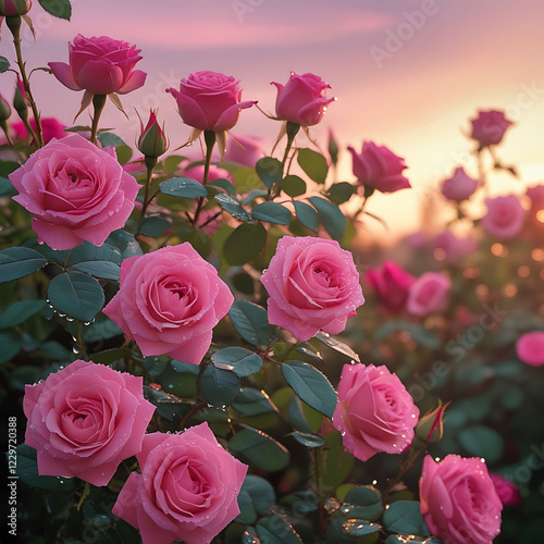 Sunlit Garden Beauty Pink Roses Blooms