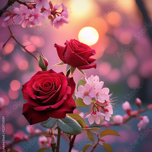 Sunlit Garden Beauty Pink Roses Blooms