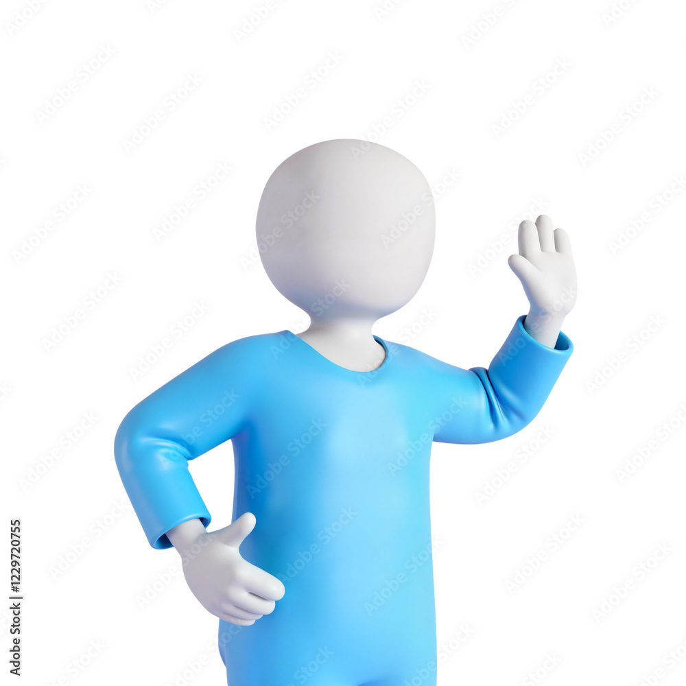 Medicine. 3D character waving in blue outfit, friendly gesture Medicine. 3D character waving in blue outfit, friendly gesture