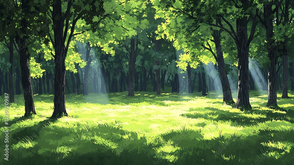 Sunlit Forest Meadow Landscape Digital Art Print Sunlit Forest Meadow Landscape Digital Art Print