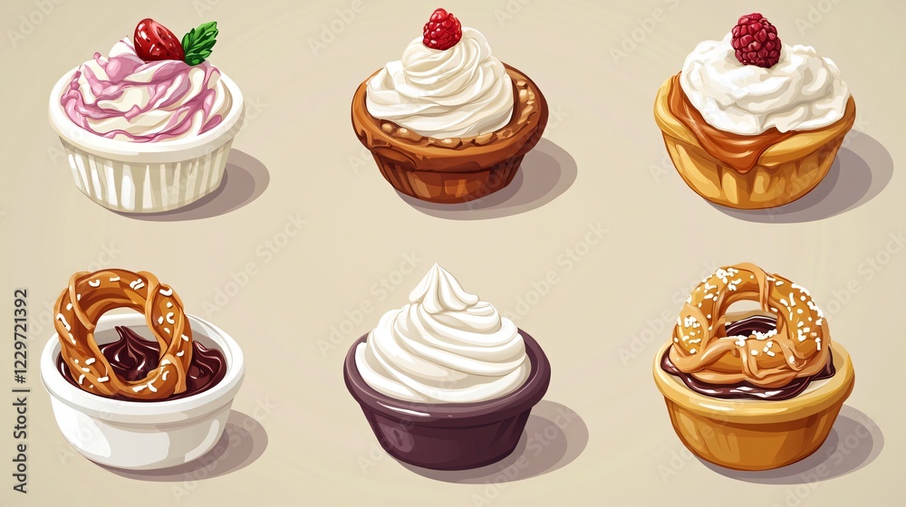 Delicious Cream-Topped Pretzel Flat Vector Illustration for Packaging Design Delicious Cream-Topped Pretzel Flat Vector Illustration for Packaging Design