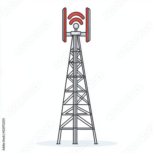 Wireless broadband coverage. Telecommunication tower emitting signals in a minimalist style.