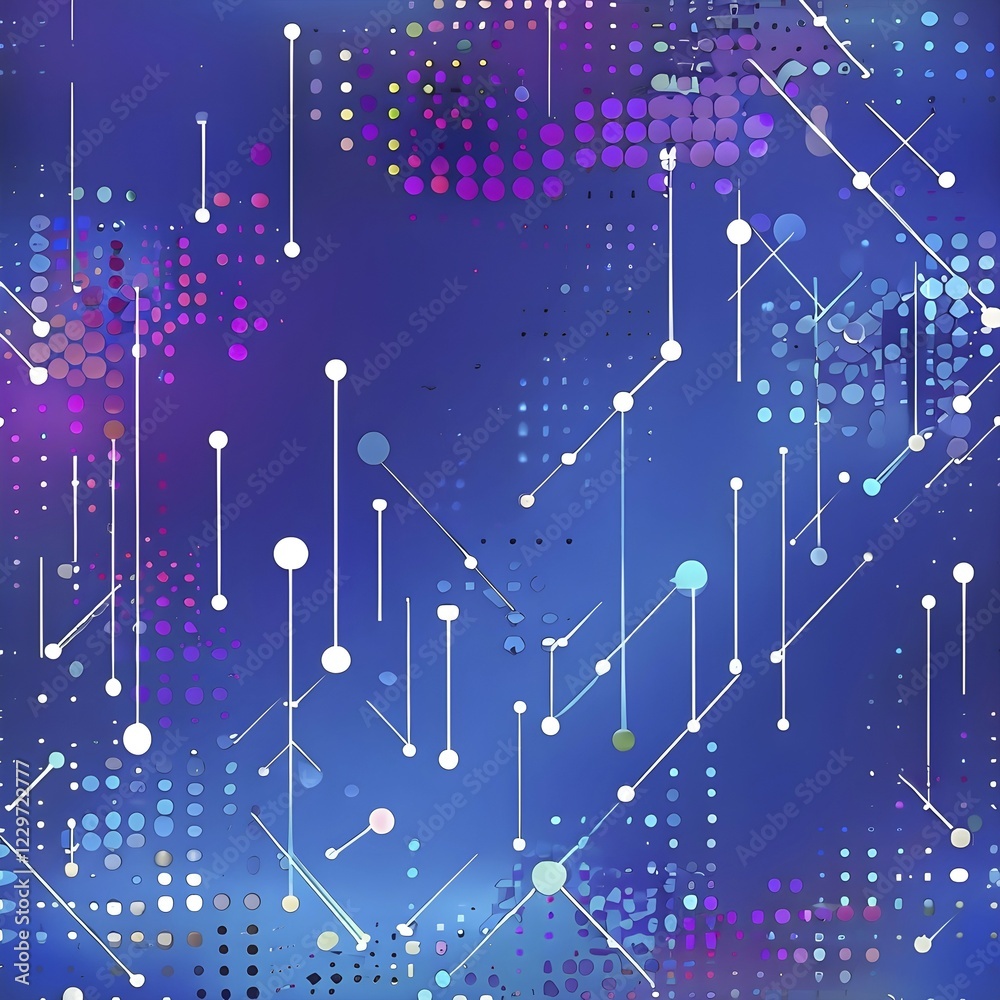 Naklejka premium Artificial intelligence, lines, dots and pattern, vibrant blue and purple hues, abstract wallpaper illustration, AI generated