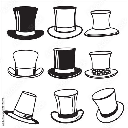 set of vector different types of top hat silhouette	