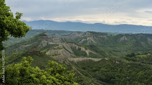 Hilly landscape with tufa rocks near Civita di Bagnoregio, Latium, Italy, Europe photo