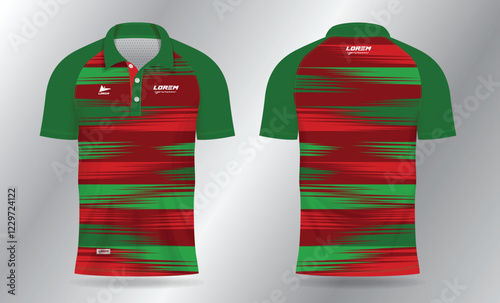 Sublimation red and green polo shirt mockup template design for badminton jersey, tennis, soccer, football or sport uniform photo