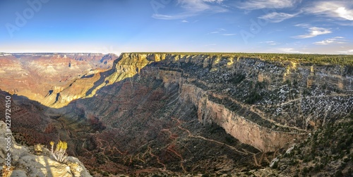 Gorge of the Grand Canyon with Bright Angel Trail, view from Maricopa Point, eroded rock landscape, South Rim, Grand Canyon National Park, Arizona, USA, North America photo