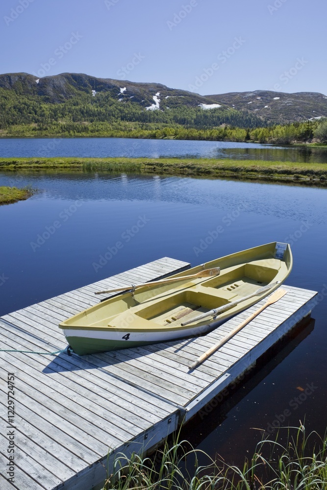 Fishing boat on the clear lake Almotjonna, Denstad, Norway, Scandinavia, Europe Fishing boat on the clear lake Almotjonna, Denstad, Norway, Scandinavia, Europe