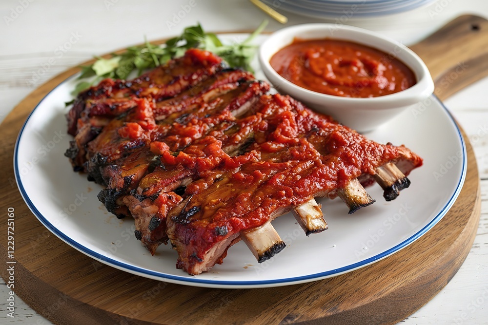 grilled ribs with tomato sauce on a plate grilled ribs with tomato sauce on a plate