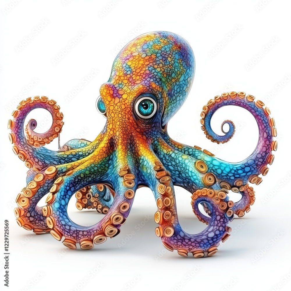 Obraz premium Vibrant Rainbow Octopus, detailed rendering, whimsical cephalopod.