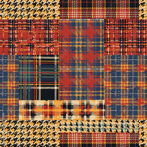 Scottish tartan plaid fabric patchwork wallpaper grunge vector seamless pattern for fabric shirt card print paper tablecloth pillow