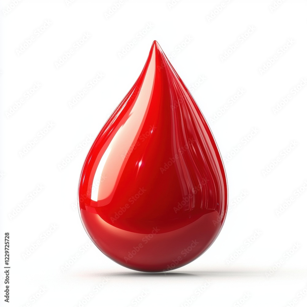 Obraz premium glossy red liquid droplet, resembling nail polish, isolated on a pure white background