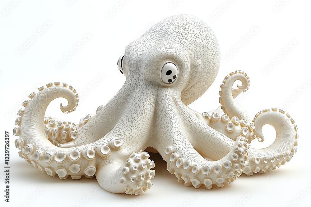 Obraz premium Cream-colored octopus, detailed texture, eight curled arms.