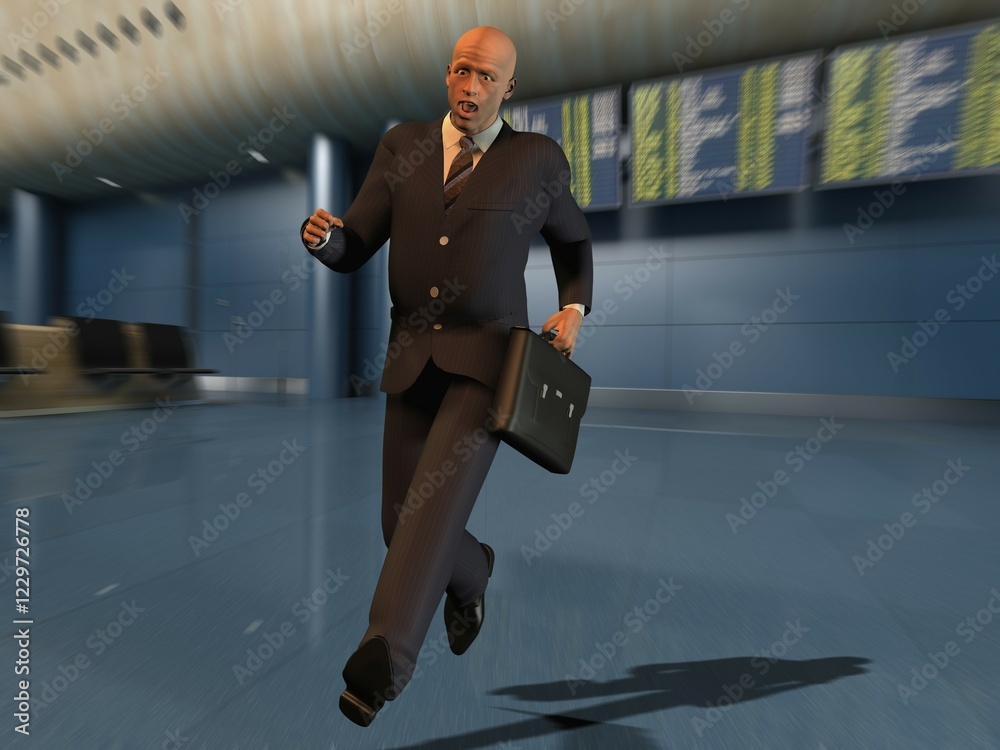 Obraz premium Computer illustration of a businessman running in an airport