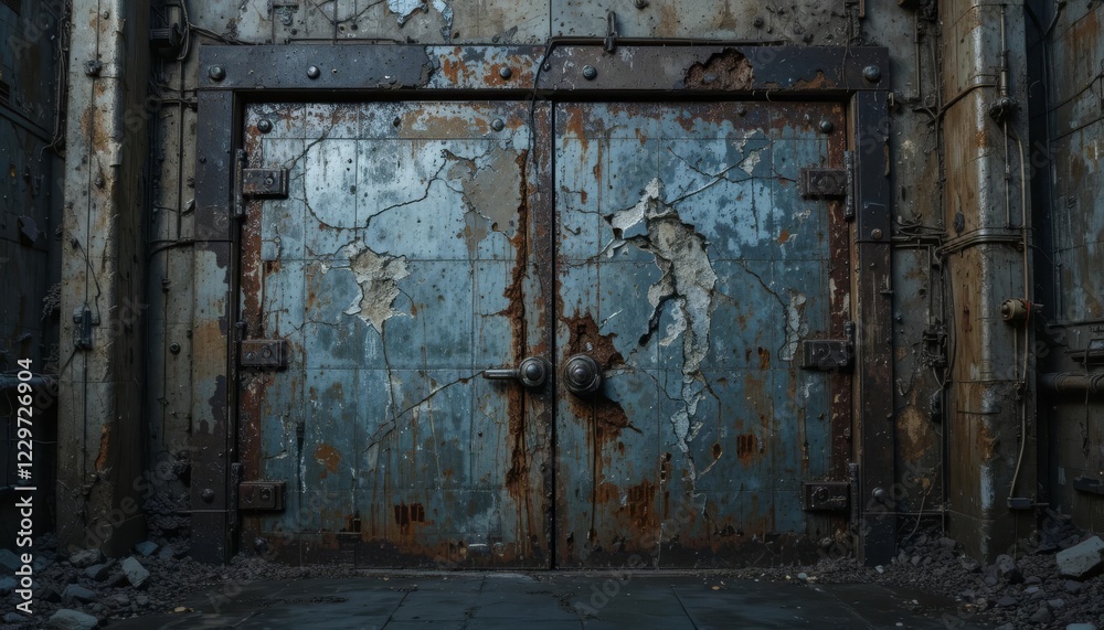 Decaying Metal Double Doors in Ruinous Setting Decaying Metal Double Doors in Ruinous Setting