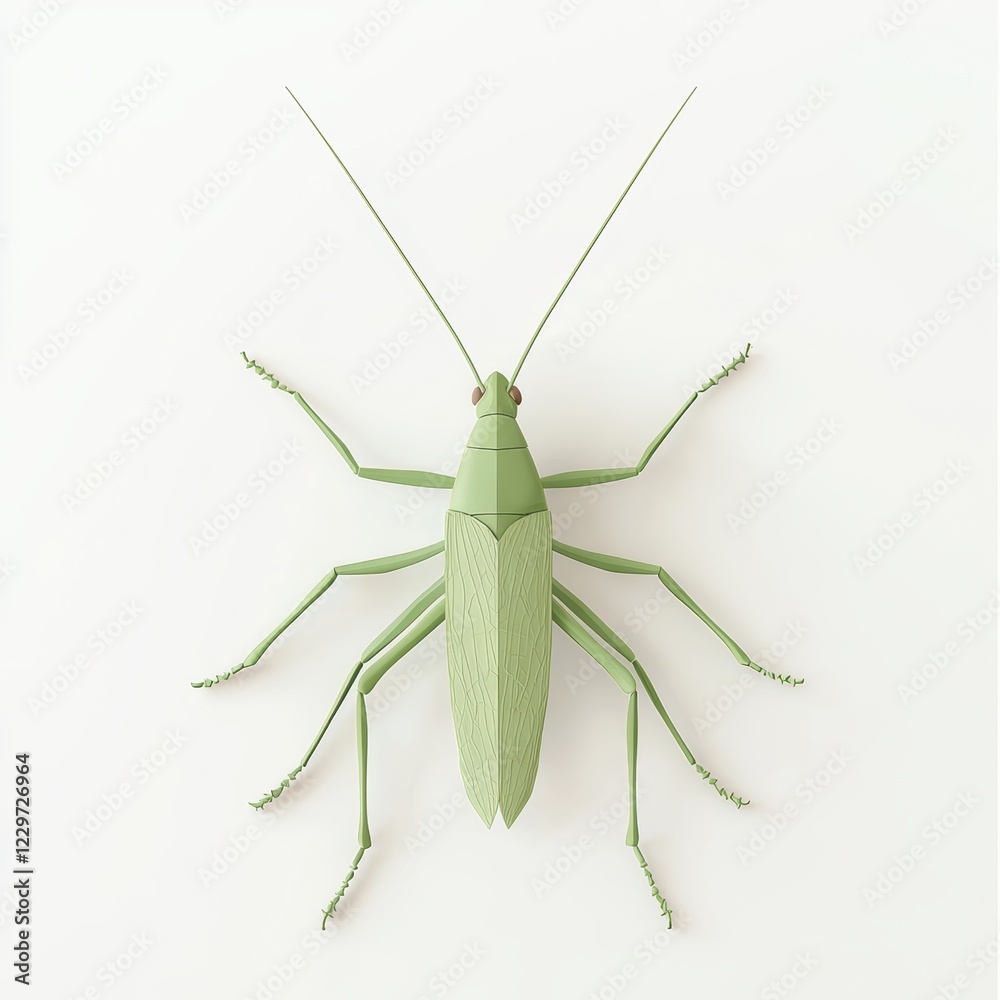 green grasshopper with long legs and antennae, centered on a clean white background green grasshopper with long legs and antennae, centered on a clean white background