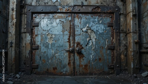 Decaying Metal Double Doors in Ruinous Setting
