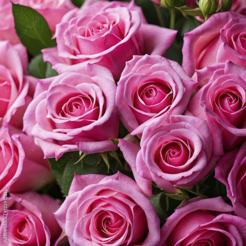 Cluster of pink roses with vibrant petals and green foliage, AI generated Cluster of pink roses with vibrant petals and green foliage, AI generated