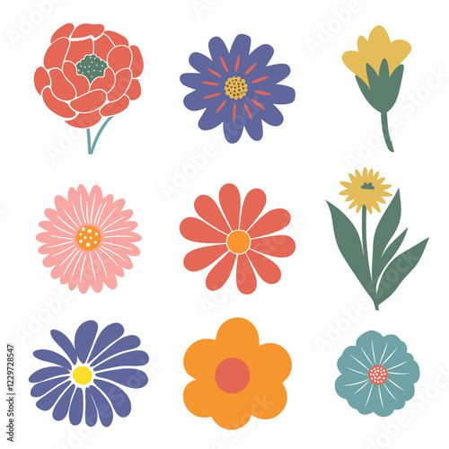 Colorful set of flowers. Vector botanical flowers on white background. style for fabric,print, banners, wallpaper, posters, websites, online shopping.Vector illustration design. 