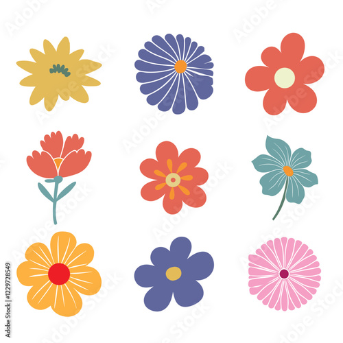 Colorful set of flowers. Vector botanical flowers on white background. style for fabric,print, banners, wallpaper, posters, websites, online shopping.Vector illustration design. 