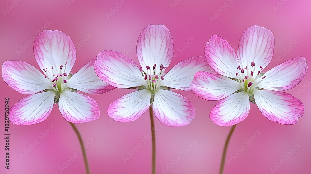 Fototapeta premium A cluster of pink and white blossoms glowing under the soft light of dawn