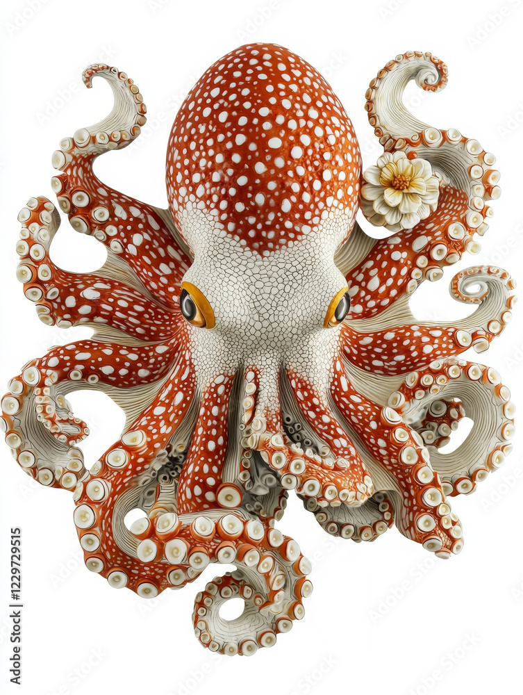 Red-spotted octopus, detailed sculpture, intricate tentacles. Red-spotted octopus, detailed sculpture, intricate tentacles.