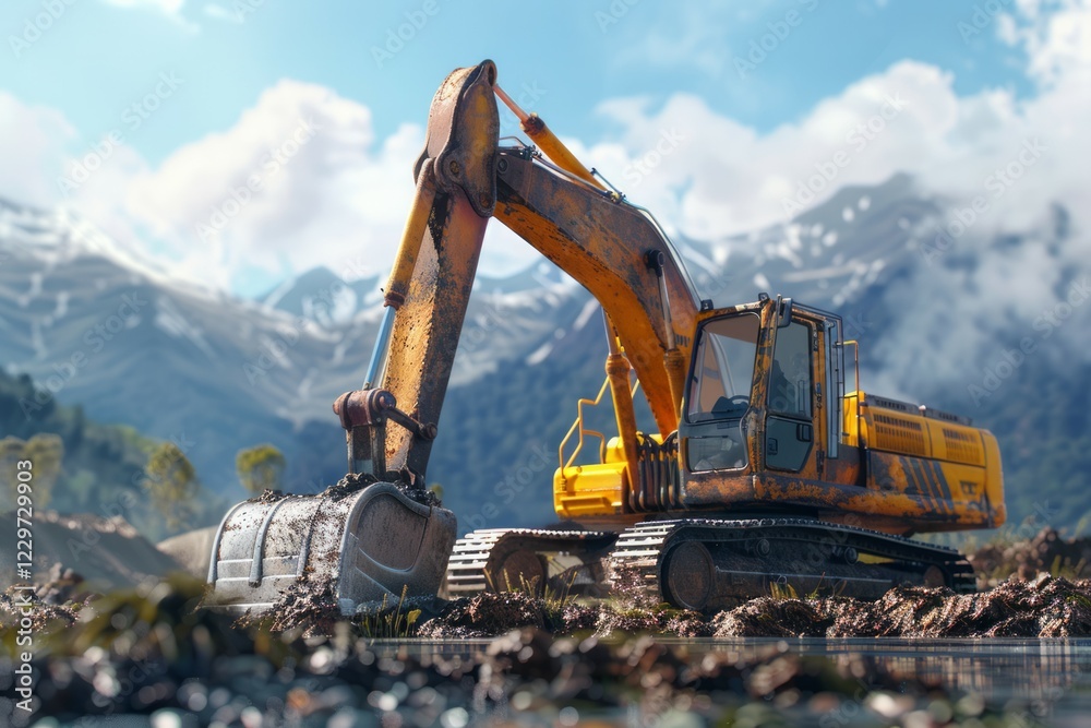 Crawler Excavator is digging with lift up in the construction site. Neural network ai generated Crawler Excavator is digging with lift up in the construction site. Neural network ai generated