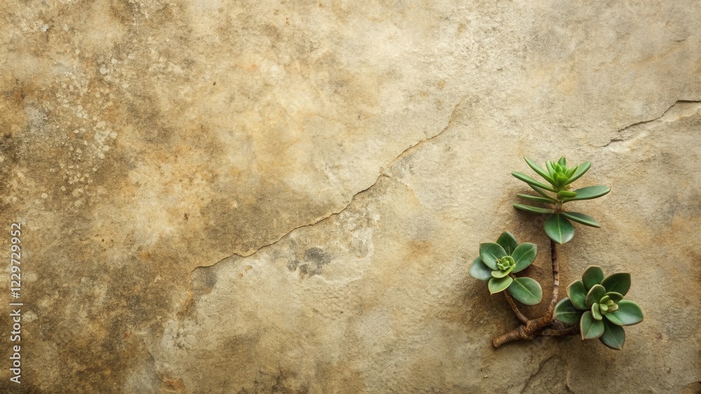 Fototapeta premium Serene succulents nestled against a rustic stone backdrop, a study in earthy tones and natural textures.