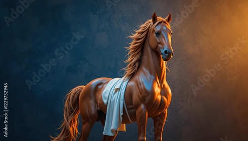 Majestic Chestnut Horse with Draped Cloth