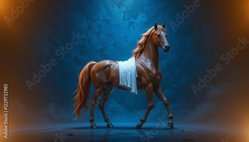Chestnut Horse Draped in White Cloth